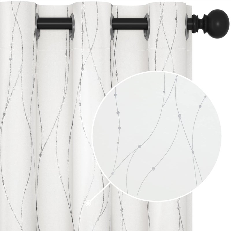 Deconovo Room Darkening Curtains, Pure White Thermal Insulated Grommet Drapes, Silver Wave Dots Foil Print, Privacy Window Drapes, 42" W x 84" L, 2 Panels, for Bedroom Living Room - Image 1